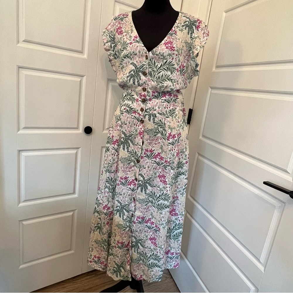 Wonderly Floral Midi Dress in Pink and Green